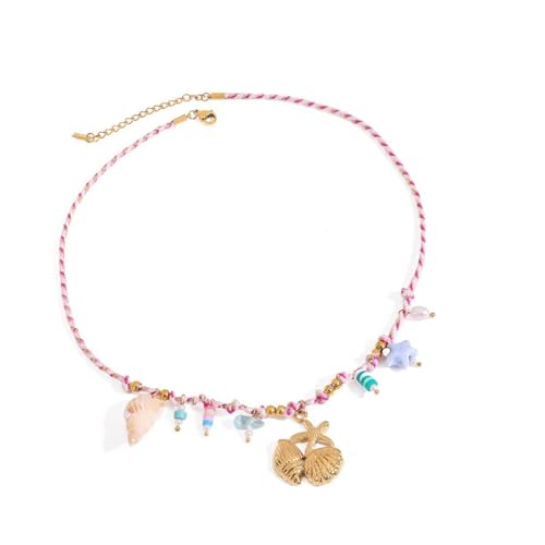 TSMORY Oceanics Styles geflochtene Kordel-Halskette, verstellbare Länge, mit Muschelperlen, Schmuck, für Freizeit oder Strand, As shown in the figure, Edelstahl, geflochtenes Seil von TSMORY
