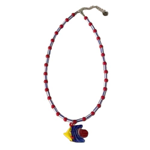 TSMORY Perlenkette mit Fisch-Anhänger, verstellbare Länge, Schlüsselbeinkette für Damen, modisches Halsketten-Accessoire, As shown in the figure, Glasfisch Acryl von TSMORY