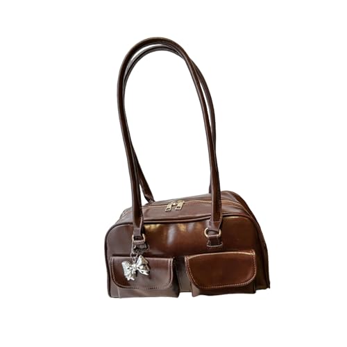TSMORY Retro-Leder-Umhängetasche für Damen, modische Handtasche, geräumiger Innenraum, Unterarm-Geldbörse, lässiger Tragegriff oben, Kaffeebraun, As shown in the figure von TSMORY