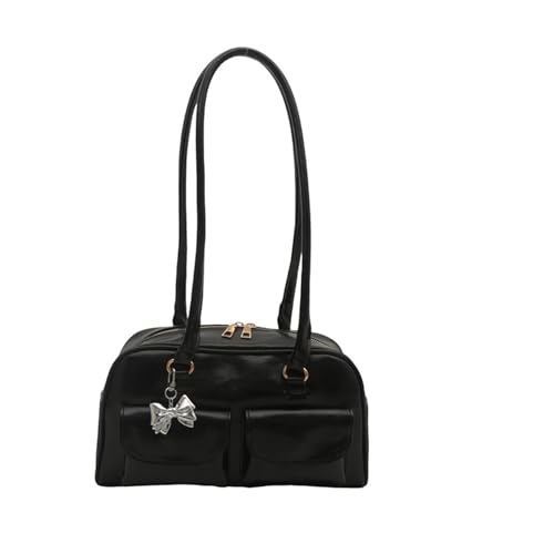 TSMORY Retro-Leder-Umhängetasche für Damen, modische Handtasche, geräumiger Innenraum, Unterarm-Geldbörse, lässiger Tragegriff oben, Schwarz , As shown in the figure von TSMORY