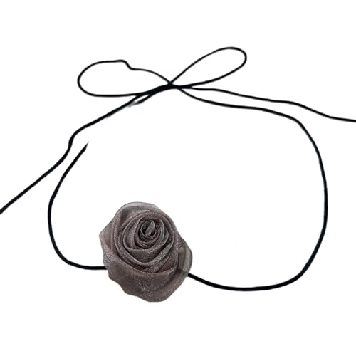 TSMORY Stilvolle Rosenblüten-Halskette, Simulationsblumen-Halskette, für Damen und Mädchen, Schlüsselbeinkette, auffälliges Choker-Accessoire, 5.5cm, Online von TSMORY