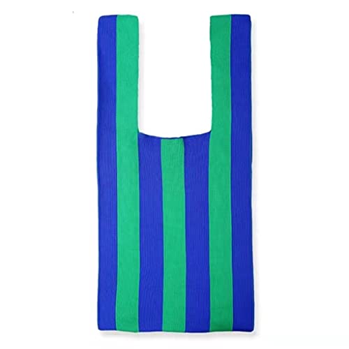 TSMORY Streifen Muster Taschen Tastatur Linien Gestrickte Handtasche Wiederverwendbare Einkaufstaschen Casual Schultertasche für Frauen Mädchen, blau, As shown in the figure von TSMORY