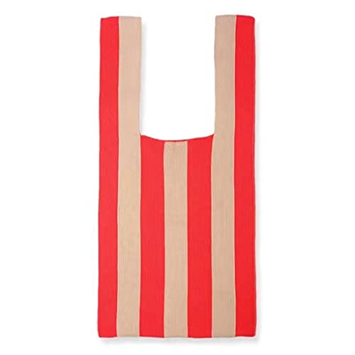 TSMORY Streifen Muster Taschen Tastatur Linien Gestrickte Handtasche Wiederverwendbare Einkaufstaschen Casual Schultertasche für Frauen Mädchen, rot, As shown in the figure von TSMORY