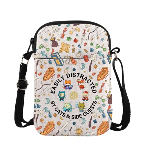 TSOTMO DD Game Merch DD Cat Crossbody Tasche für Spielliebhaber DM Masters Geschenk Cat Dice D20, Side Quests Cross, medium von TSOTMO