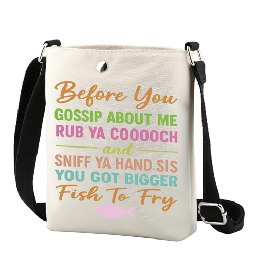 TSOTMO Fish Gift Before You Gossip About Me Rub Ya Cooooch And Sniff Ya Hand Crossbody Bag Lustiges sarkastisches Geschenk für Frauen, Fish to Fry Cr von TSOTMO