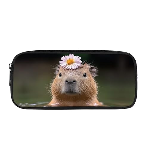 TSOVTHRID Capybara Federmäppchen für Mädchen und Jungen, große Kapazität, Stifteetui für Füllfederhalter, Federmäppchen mit Reißverschluss, Chrysanthemen-Wasserratte, Kosmetikkoffer von TSOVTHRID