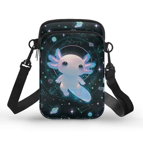TSOVTHRID Crossbody-Tasche für Damen, kleine Größe, Aufbewahrung, Geldbörsen für Handy, 2-lagig, Galaxy Axolotl TSOVTHRID Crossbody-Tasche für Damen, kleine Größe, Aufbewahrung, Geldbörsen für Handy, 2-lagig, Galaxy Axolotl von TSOVTHRID