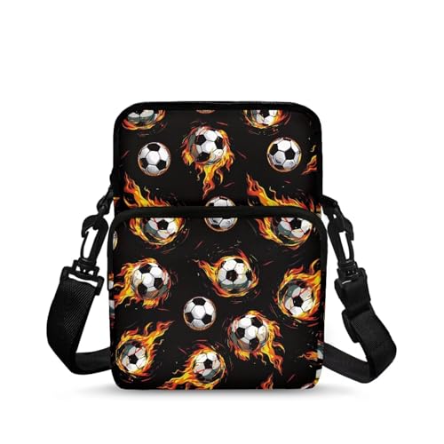 TSOVTHRID Damen 2-lagige Umhängetasche, Reisetasche, Umhängetasche, Hüfttasche, Handygeldbörse, Flaming Football, One Size von TSOVTHRID