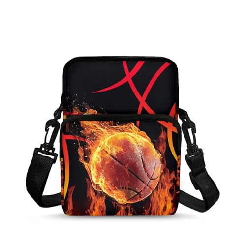 TSOVTHRID Damen 2-lagige Umhängetasche, Reisetasche, Umhängetasche, Hüfttasche, Handygeldbörse, Flamme Basketball, One Size von TSOVTHRID