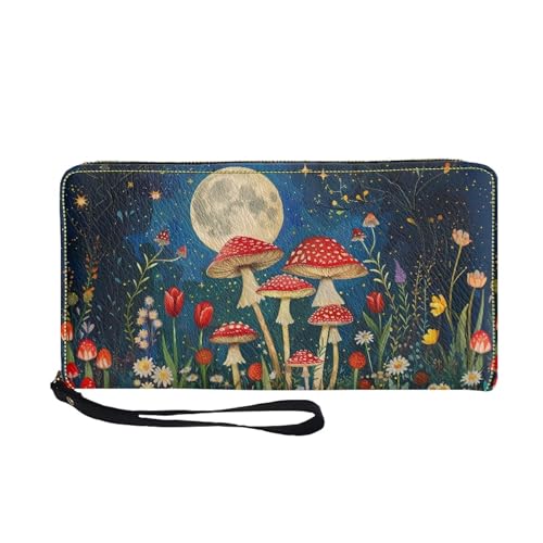 TSOVTHRID Damen Pilz Geldbörsen Mond Clutch Geldbörse Mode Tragbar Kreditkartenhalter Geldbörse mit Handschlaufe für Damen Dating Reisen Outdoor, Mushroom Moon, Einheitsgröße von TSOVTHRID