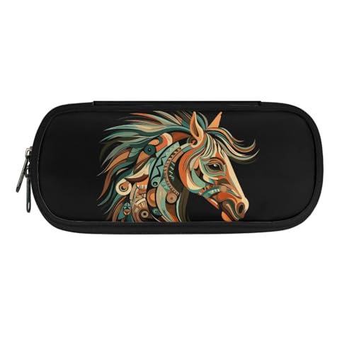 TSOVTHRID Federmäppchen, Federmäppchen, Organizer, ästhetisches Federmäppchen für Schulbedarf, Geometrisches Tribal-Pferd, Kosmetikkoffer von TSOVTHRID