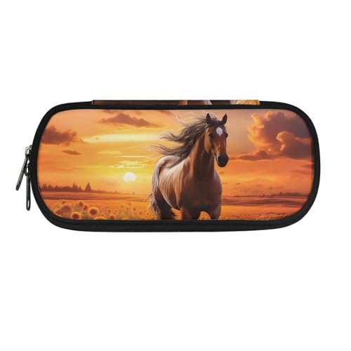 TSOVTHRID Federmäppchen, Federmäppchen, Organizer, ästhetisches Federmäppchen für Schulbedarf, Pferd untergehende Sonne, Kosmetikkoffer von TSOVTHRID