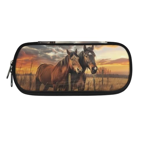TSOVTHRID Federmäppchen, Federmäppchen, Organizer, ästhetisches Federmäppchen für Schulbedarf, Zwei Pferde, Kosmetikkoffer von TSOVTHRID