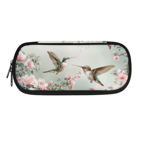 TSOVTHRID Federmäppchen, Multi-Slot, Federmäppchen, tragbare Federtasche, Stifteetui für Büro, Schule, Grüner Kolibri, Pfirsichblüte, Kosmetikkoffer von TSOVTHRID