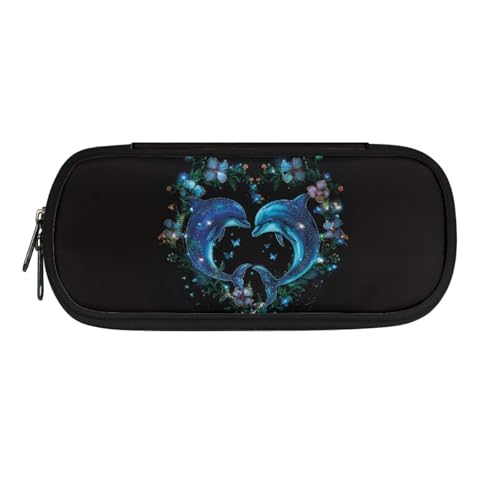 TSOVTHRID Federmäppchen, Multi-Slot Pencil Pouch, Tragbare Bleistifttasche, Stifteetui für Büro, Blauwalherz, Blumenmuster, Kosmetikkoffer von TSOVTHRID