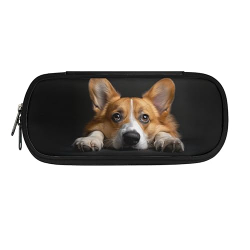 TSOVTHRID Federmäppchen, ästhetisches Federmäppchen für Teenager, College, Reißverschluss, Bürobedarf, Corgi Dog - Schwarz, Kosmetikkoffer von TSOVTHRID