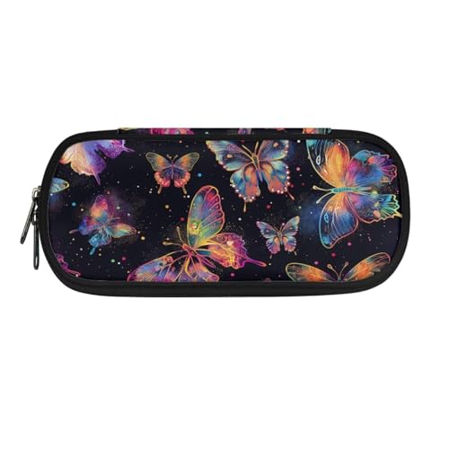 TSOVTHRID Federmäppchen, tragbares Federmäppchen, hohe Kapazität, Federmäppchen, Organizer, Aquarell, violette Schmetterlinge, Schwarz, Kosmetikkoffer von TSOVTHRID