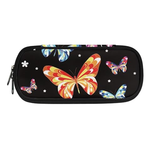 TSOVTHRID Federmäppchen, tragbares Federmäppchen, hohe Kapazität, Federmäppchen, Organizer, Bunte Schmetterlinge, schwarz, Kosmetikkoffer von TSOVTHRID