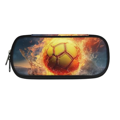 TSOVTHRID Federmäppchen mit großem Fassungsvermögen, einfaches Federmäppchen, Organizer für Schreibwaren, Gelber Softball-Feuer, Kosmetikkoffer von TSOVTHRID