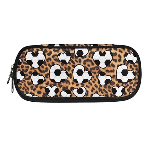 TSOVTHRID Federmäppchen mit großem Fassungsvermögen, einfaches Federmäppchen, Organizer für Schreibwaren, Soccer Love, brauner Leopardenmuster, Kosmetikkoffer von TSOVTHRID