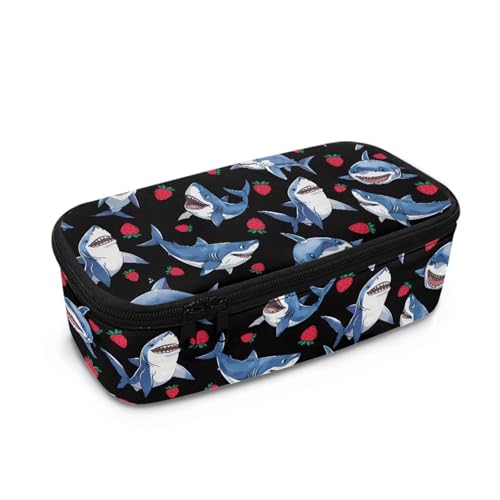 TSOVTHRID Federmäppchen mit großem Fassungsvermögen und Reißverschluss, für Mädchen und Schule, Hai-Erdbeere, Einheitsgröße, Schulranzen-Set von TSOVTHRID