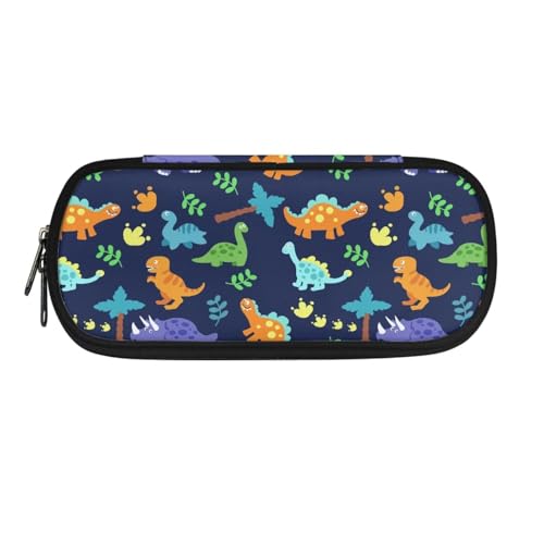 TSOVTHRID Großes Federmäppchen, ästhetisches Stifteetui mit großer Kapazität, tragbare Schreibwarentasche für Büro, Cartoon-Dinosaurier-Blätter, Blau, Kosmetikkoffer von TSOVTHRID