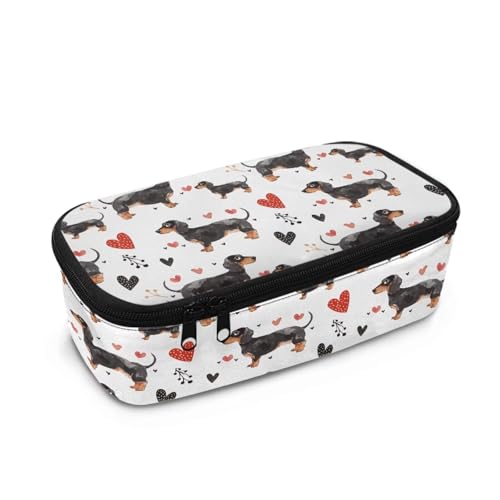 TSOVTHRID Kawaii trendiges Federmäppchen mit glattem Reißverschluss für Mädchen für den täglichen Gebrauch, Dackel-Herz, Einheitsgröße, Schulranzen-Set von TSOVTHRID