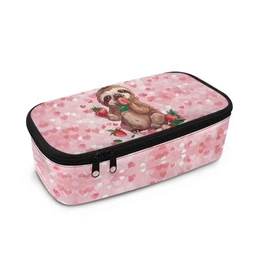 TSOVTHRID Kawaii trendiges Federmäppchen mit glattem Reißverschluss für Mädchen für den täglichen Gebrauch, Faultier Erdbeere, Einheitsgröße, Schulranzen-Set von TSOVTHRID