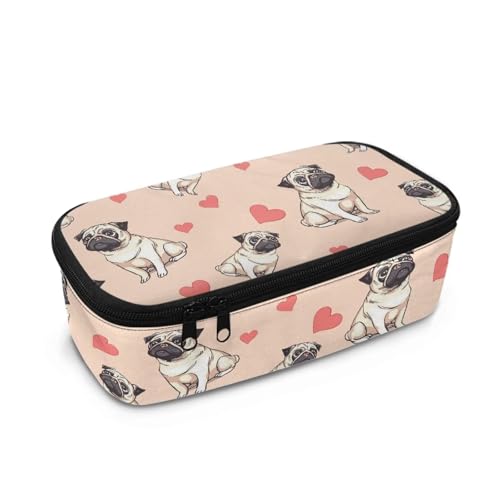 TSOVTHRID Kawaii trendiges Federmäppchen mit glattem Reißverschluss für Mädchen für den täglichen Gebrauch, Mops-Herz, Einheitsgröße, Schulranzen-Set von TSOVTHRID