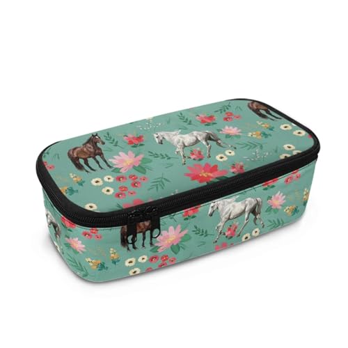 TSOVTHRID Kawaii trendiges Federmäppchen mit glattem Reißverschluss für Mädchen für den täglichen Gebrauch, Pferd Floral, Einheitsgröße, Schulranzen-Set von TSOVTHRID