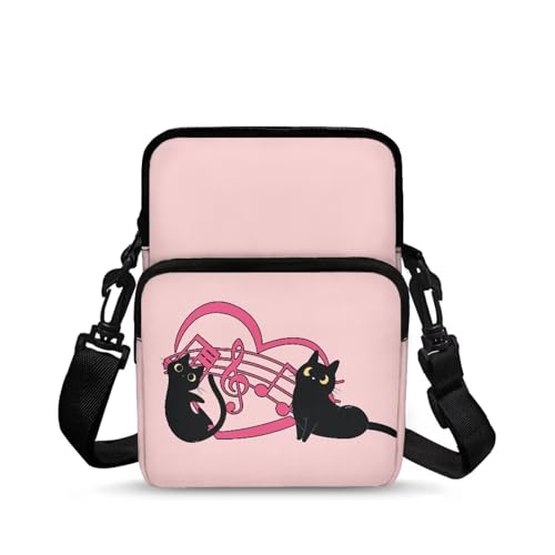 TSOVTHRID Mini-Umhängetasche für Mädchen, Kuriertasche, Handtasche, Hüfttasche, Black Cat Music Note Pink, One Size von TSOVTHRID