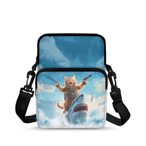 TSOVTHRID Mini-Umhängetasche für Mädchen, Kuriertasche, Handtasche, Hüfttasche, Cat Shark Blue, One Size von TSOVTHRID