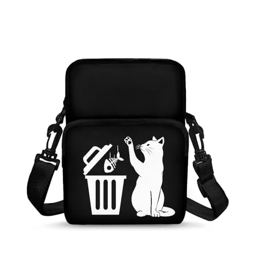 TSOVTHRID Mini-Umhängetasche für Mädchen, Kuriertasche, Handtasche, Hüfttasche, Katzen-Abfalleimer, Schwarz, One Size von TSOVTHRID