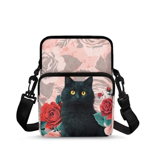 TSOVTHRID Mini-Umhängetasche für Mädchen, Kuriertasche, Handtasche, Hüfttasche, Rose Black Cat Pink, One Size von TSOVTHRID