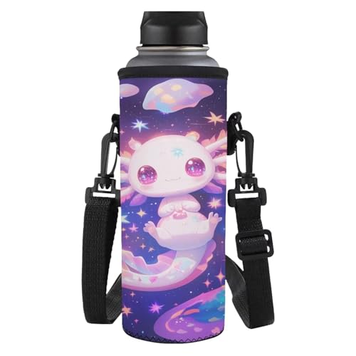 TSOVTHRID Modische tragbare Wasserflasche mit Gurt für Mädchen zum Spazierengehen, Galaxy Axolotl, Einheitsgröße, Schulranzen-Set von TSOVTHRID