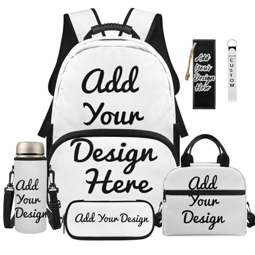 TSOVTHRID Rucksack mit Lunchbox für Mädchen, 6-in-1, 43,2 cm, Büchertasche mit Federmäppchen, Flaschenhülle, Lesezeichen, Schlüsselanhänger, A-Custom, Daypack Rucksäcke von TSOVTHRID
