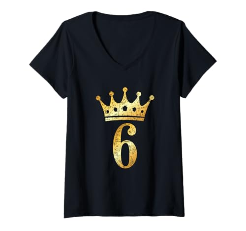 Damen Krone Nummer 6 (Antik Gelb) 6. Geburtstag T-Shirt mit V-Ausschnitt von TSS T-Shirts und Geschenke mit Zahlen und Nummern