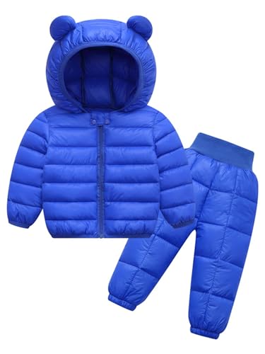 TSSOE 2 Stück Baby Mädchen Jungen Winter Schneeanzug Daunenjacke mit Kapuze Reißverschluss Mantel mit Schnee Skihose 80 86 92 98 Königsblau 92-98 von TSSOE