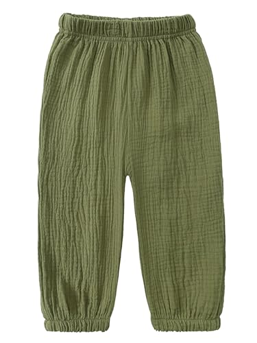 TSSOE Baby Jungen Mädchen leichte Lange Hose Anti-Moskito Bloomers Jogginghose Baumwolle Klimahose Kleinkind Sommerhose für 1-8 Jahre Armeegrün 104-110 von TSSOE