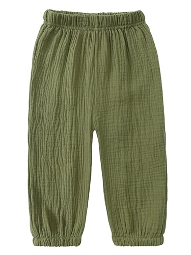 TSSOE Baby Jungen Mädchen leichte Lange Hose Anti-Moskito Bloomers Jogginghose Baumwolle Klimahose Kleinkind Sommerhose für 1-8 Jahre Armeegrün 92-98 von TSSOE
