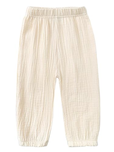 TSSOE Baby Jungen Mädchen leichte Lange Hose Anti-Moskito Bloomers Jogginghose Baumwolle Klimahose Kleinkind Sommerhose für 1-8 Jahre Beige 80-92 von TSSOE