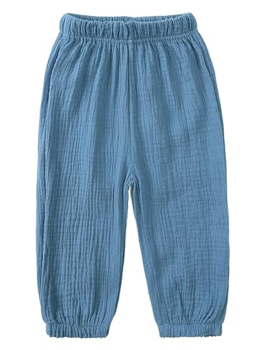 TSSOE Baby Jungen Mädchen leichte Lange Hose Anti-Moskito Bloomers Jogginghose Baumwolle Klimahose Kleinkind Sommerhose für 1-8 Jahre Blau 104-110 von TSSOE