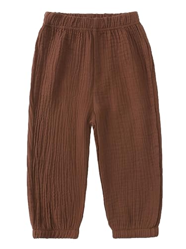 TSSOE Baby Jungen Mädchen leichte Lange Hose Anti-Moskito Bloomers Jogginghose Baumwolle Klimahose Kleinkind Sommerhose für 1-8 Jahre Braun 104-110 von TSSOE