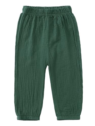 TSSOE Baby Jungen Mädchen leichte Lange Hose Anti-Moskito Bloomers Jogginghose Baumwolle Klimahose Kleinkind Sommerhose für 1-8 Jahre Dunkelgrün 104-110 von TSSOE