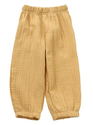 TSSOE Baby Jungen Mädchen leichte Lange Hose Anti-Moskito Bloomers Jogginghose Baumwolle Klimahose Kleinkind Sommerhose für 1-8 Jahre Gelb 116-122 von TSSOE