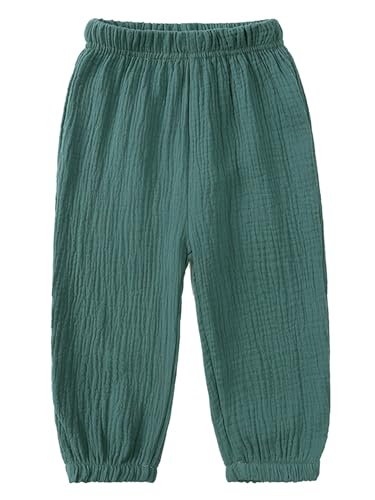TSSOE Baby Jungen Mädchen leichte Lange Hose Anti-Moskito Bloomers Jogginghose Baumwolle Klimahose Kleinkind Sommerhose für 1-8 Jahre Grün 104-110 von TSSOE