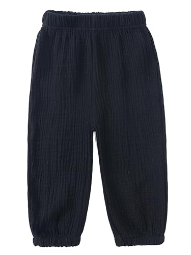 TSSOE Baby Jungen Mädchen leichte Lange Hose Anti-Moskito Bloomers Jogginghose Baumwolle Klimahose Kleinkind Sommerhose für 1-8 Jahre Schwarz 122-128 von TSSOE