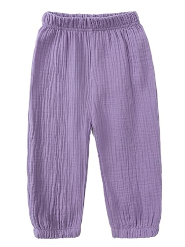 TSSOE Baby Jungen Mädchen leichte Lange Hose Anti-Moskito Bloomers Jogginghose Baumwolle Klimahose Kleinkind Sommerhose für 1-8 Jahre Violett 80-92 von TSSOE