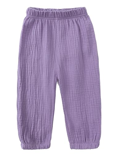 TSSOE Baby Jungen Mädchen leichte Lange Hose Anti-Moskito Bloomers Jogginghose Baumwolle Klimahose Kleinkind Sommerhose für 1-8 Jahre Violett 98-104 von TSSOE