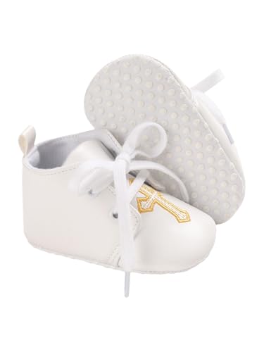 TSSOE Baby Mädchen Jungen Lederpuschen Krabbelschuhe Neugeborene Lauflernschuhe Kleinkind Taufe Schuhe In Weiß B Weißgold 6-9 Monate von TSSOE